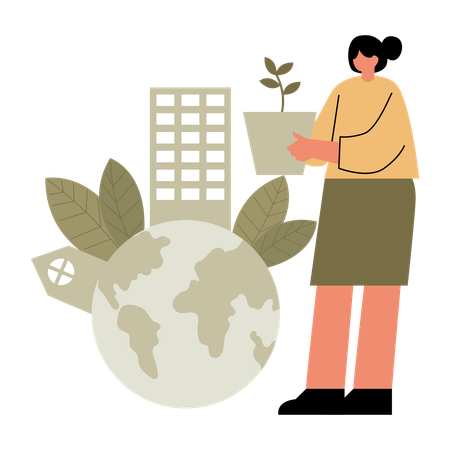 Girl planting plant for Eco-Friendly Cities  Illustration