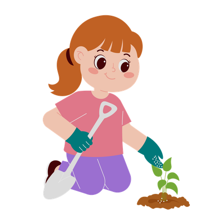 Girl Planting Tree  Illustration