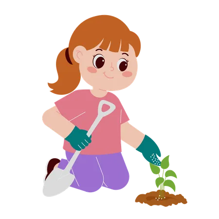 Girl Planting Tree  Illustration