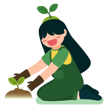 Girl planting tree  Illustration