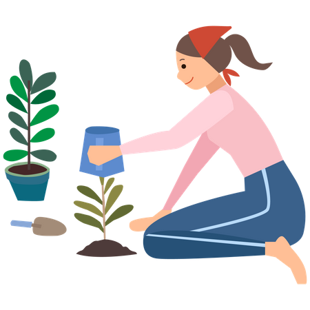 Girl planting tree Illustration