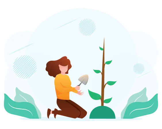Girl planting tree Illustration