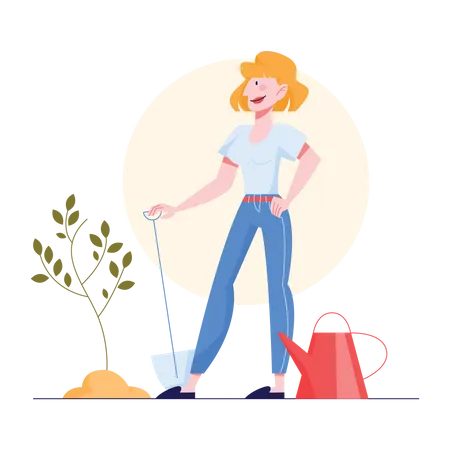 Girl planting tree  Illustration
