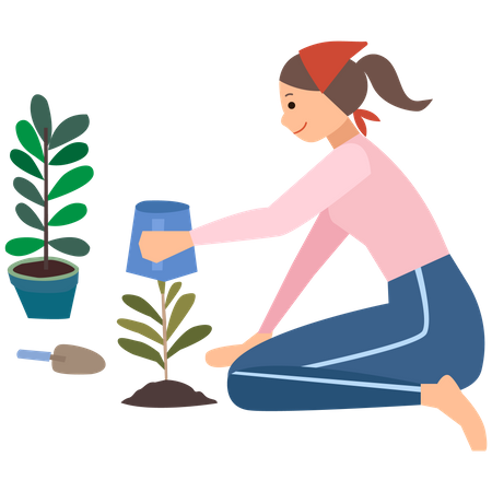 Girl planting tree  Illustration