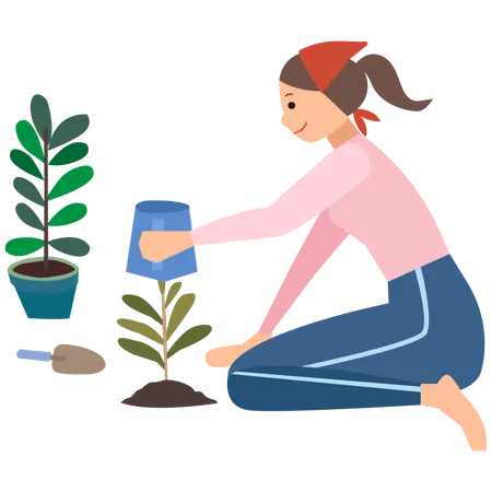 Girl planting tree  Illustration