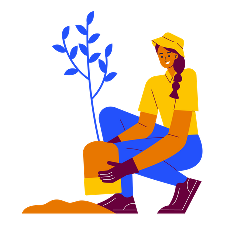 Girl planting tree  Illustration