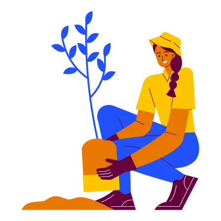 Girl planting tree  Illustration