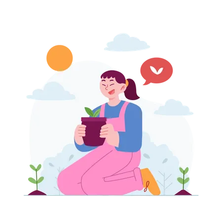 Girl planting tree  Illustration