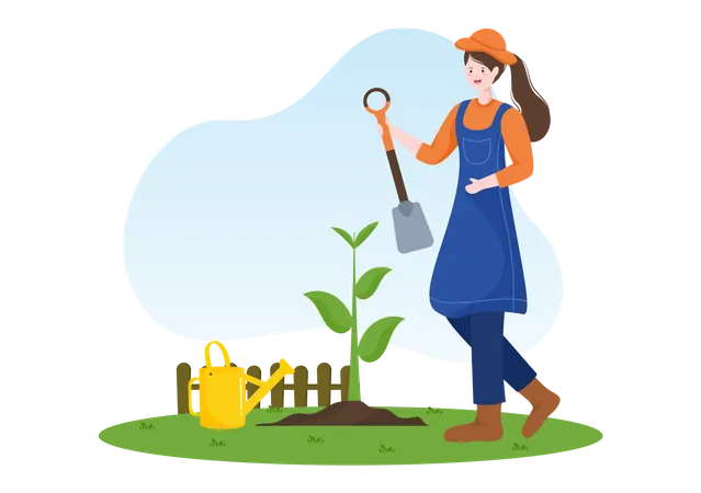 Girl planting tree  Illustration