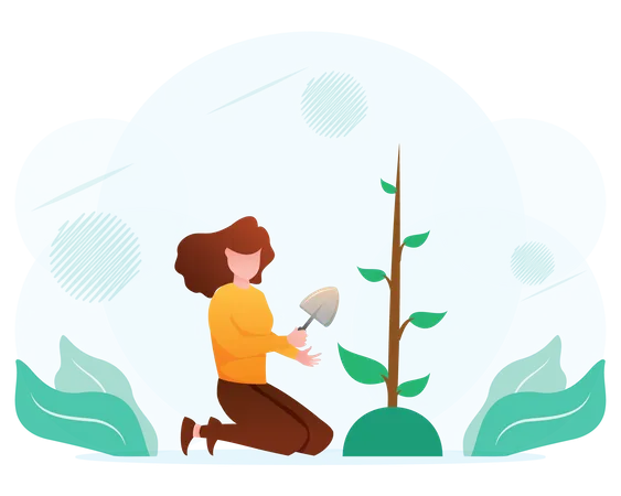 Girl planting tree  Illustration