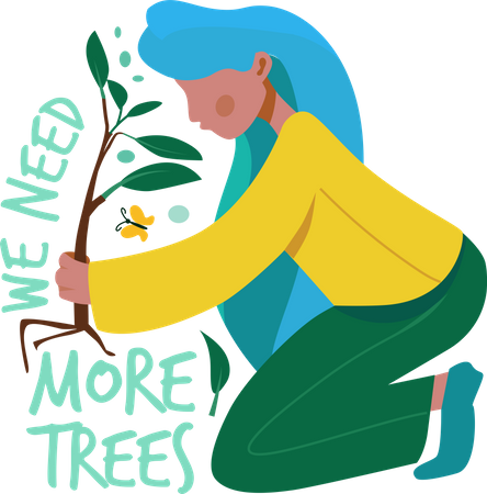 Girl planting tree  Illustration