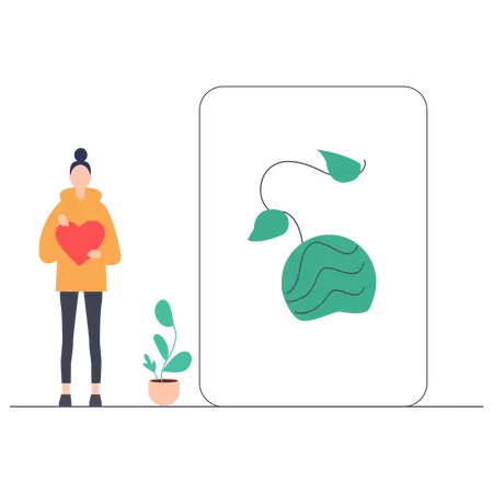 Girl planting tree saplings Illustration