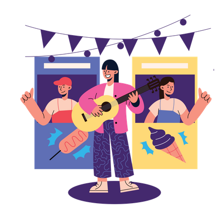 Girl play guitar at music festival  Illustration