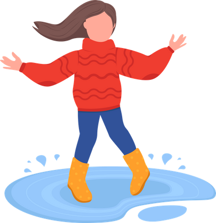 Girl play in puddle  Illustration