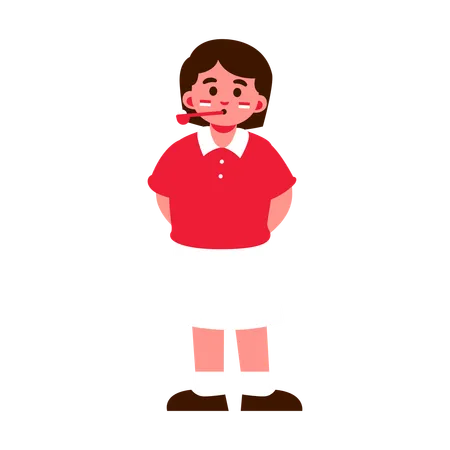 A Simple Cartoon Illustration Of A Girl In A Red Shirt And White Skirt Play Indonesia Independence Day Game Illustration