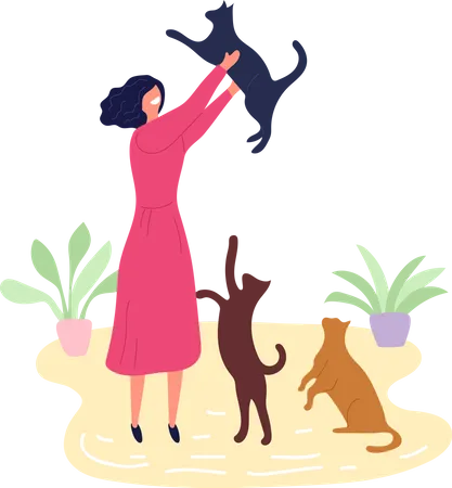 Girl Play With Cat  Illustration