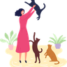 illustration woman play with cat
