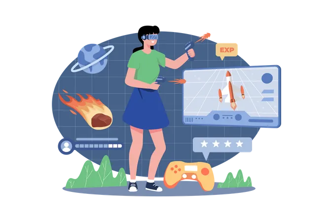 Girl playing a game in the metaverse Illustration