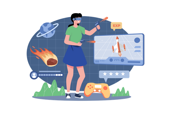 Girl playing a game in the metaverse  Illustration