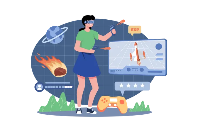 Girl playing a game in the metaverse  Illustration