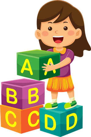 Girl Playing Alphabet Blocks  Illustration