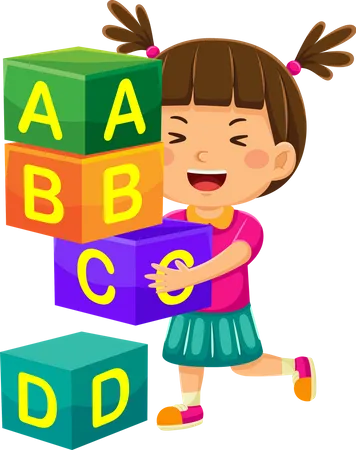 Girl Playing Alphabet Blocks  Illustration