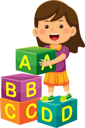 Girl Playing Alphabet Blocks  Illustration