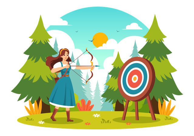 Girl playing archery in park  Illustration