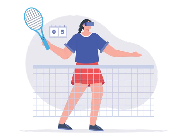 Girl playing badminton in Metaverse Illustration