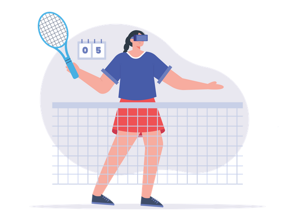 Girl playing badminton in Metaverse  Illustration