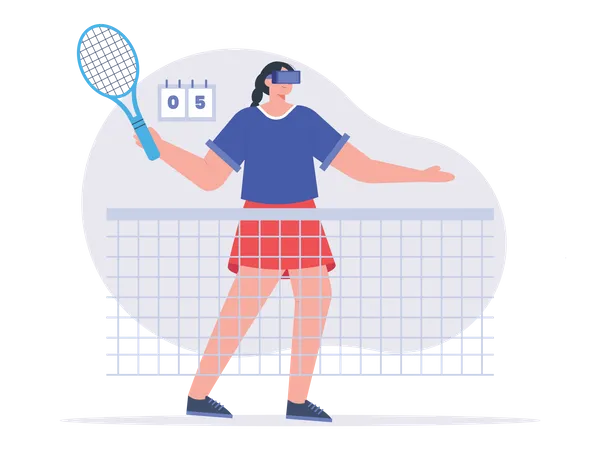 Girl playing badminton in Metaverse  Illustration