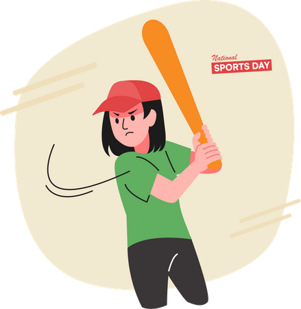 Girl playing Baseball Illustration