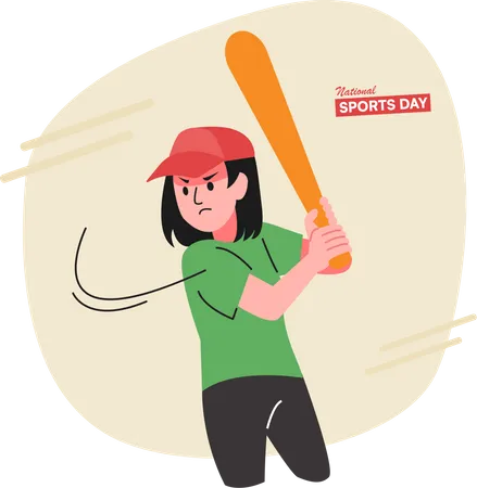 Girl playing Baseball  Illustration