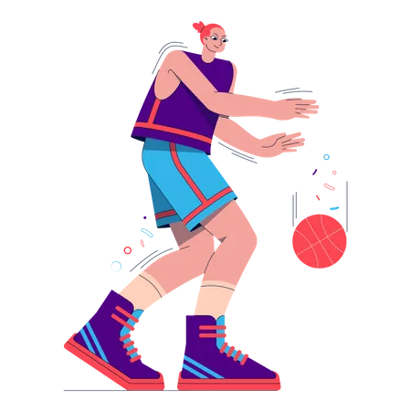 Girl Playing Basketball Illustration