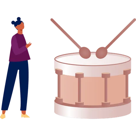 Girl playing bass drum  Illustration