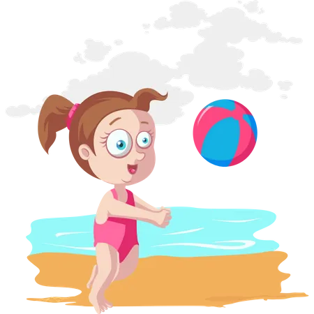Girl playing beach volleyball Illustration