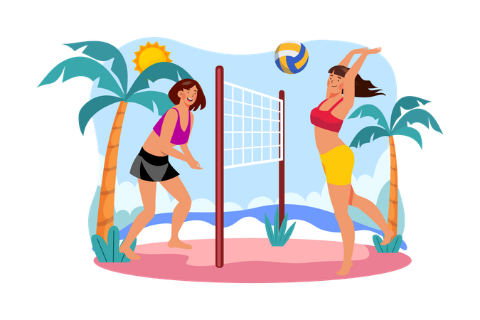 Girl playing beach volleyball Illustration