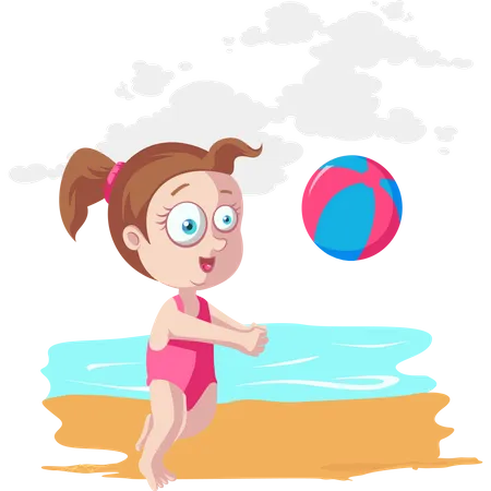 Girl playing beach volleyball  Illustration