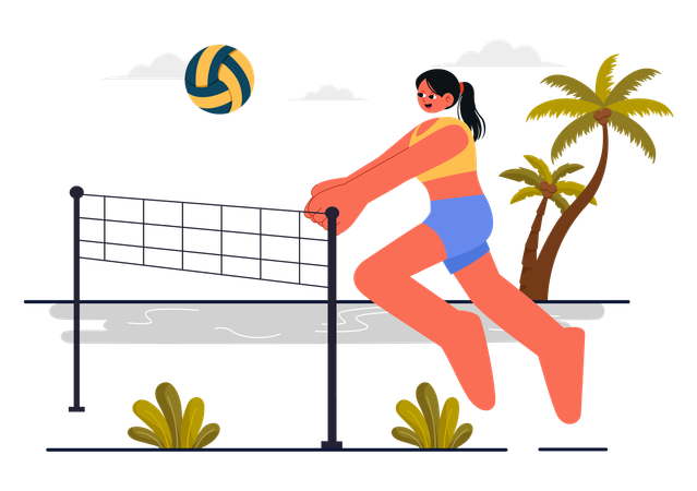 Girl Playing Beach Volleyball  Illustration