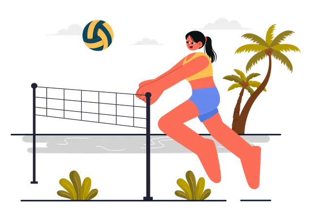 Girl Playing Beach Volleyball  Illustration