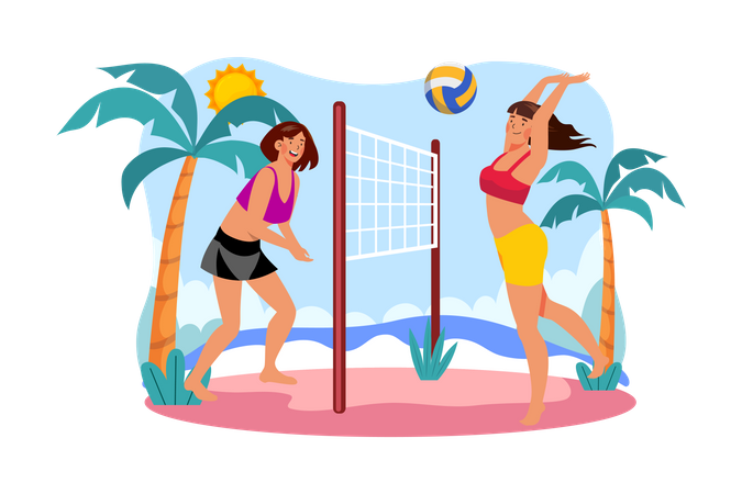 Girl playing beach volleyball  Illustration