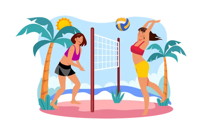 Girl playing beach volleyball  Illustration