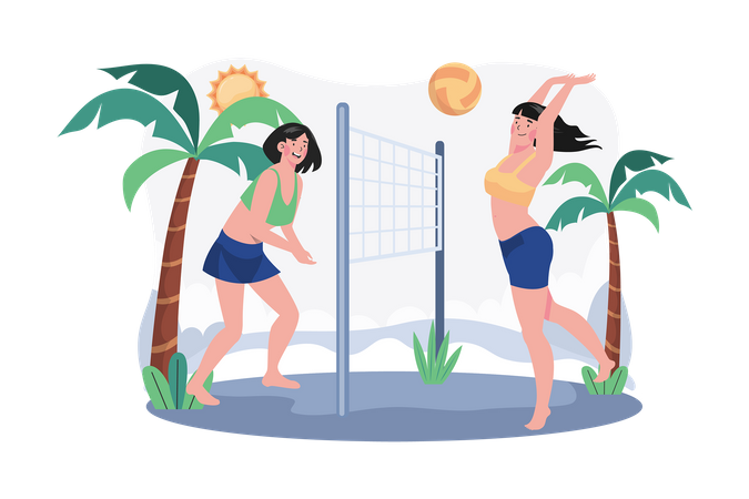 Girl playing beach volleyball  Illustration