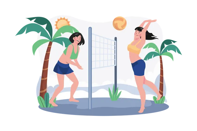 Girl playing beach volleyball  Illustration