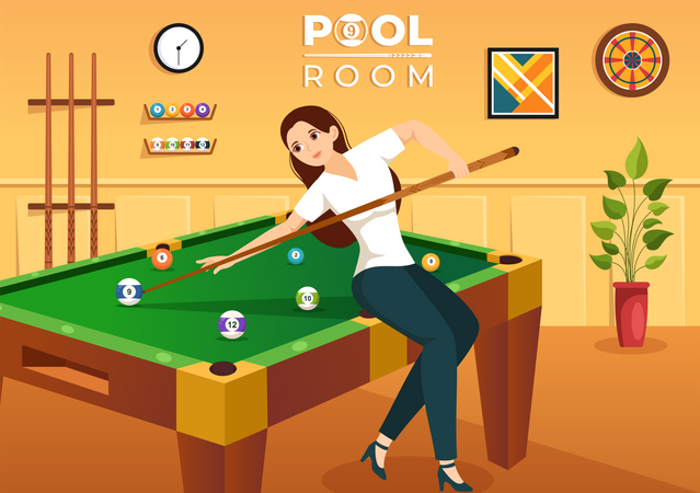 Girl playing Billiards Game  Illustration