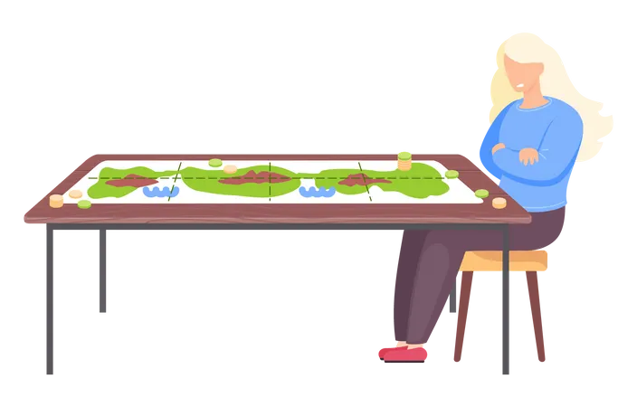 Girl playing board game Illustration
