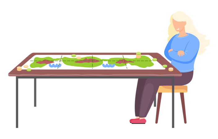 Girl playing board game  Illustration