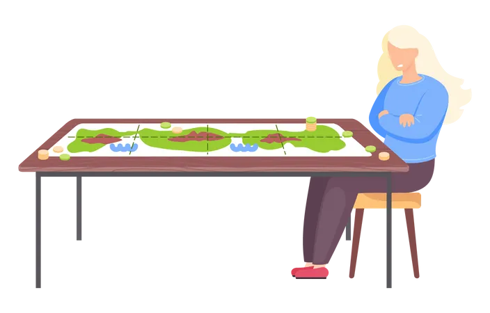 Girl playing board game  Illustration