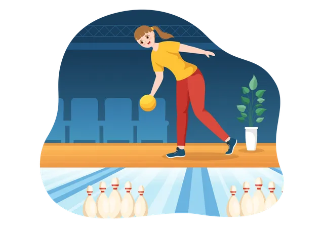 Girl Playing Bowling Game Illustration