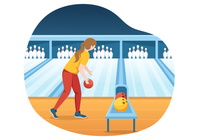 Girl Playing Bowling Game  Illustration